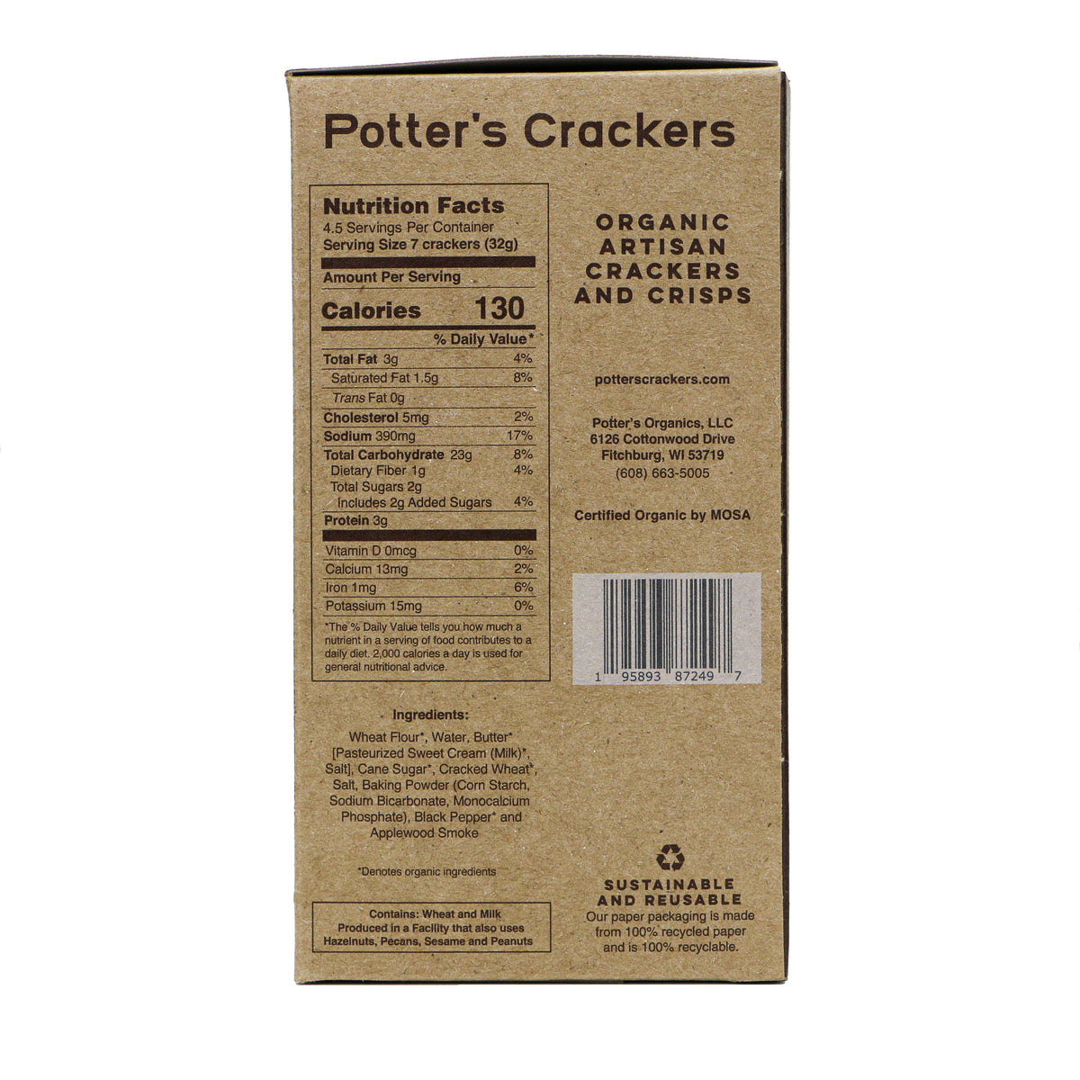 Potter's Crackers Organic Applewood Smoked Crackers - 5 oz